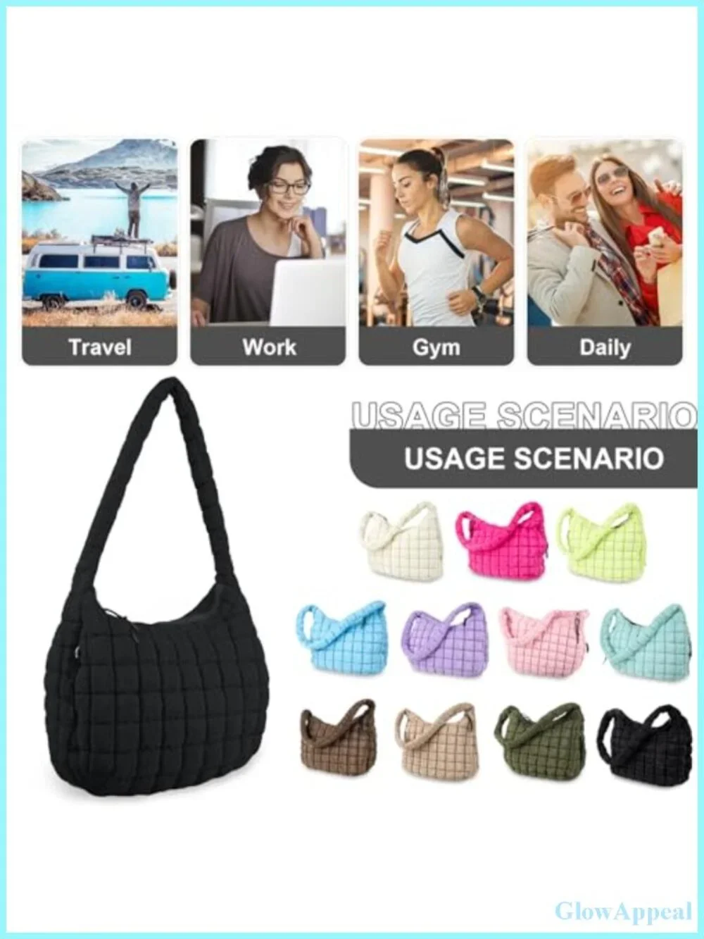 Quilted Puffer Tote Bag Lightweight Nylon Hobo Crossbody Shoulder Bag